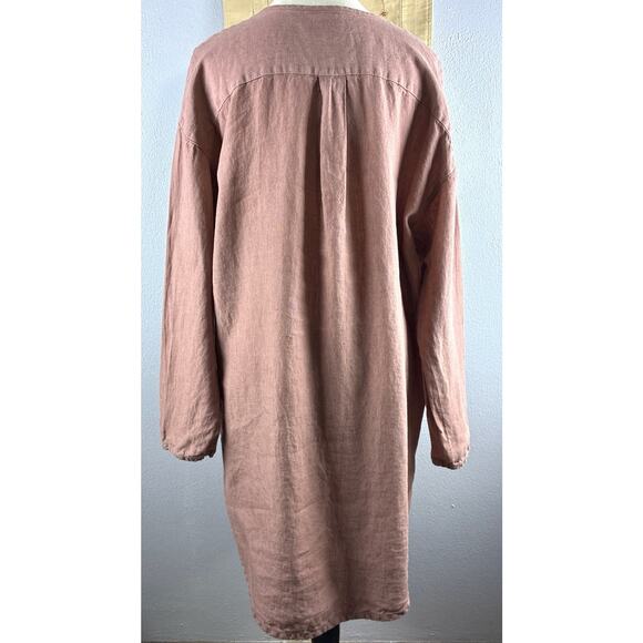 Parachute Sz L Linen Salmon Henley LS Curve Bottom Dress Bohemian Lagen Look - Picture 2 of 8